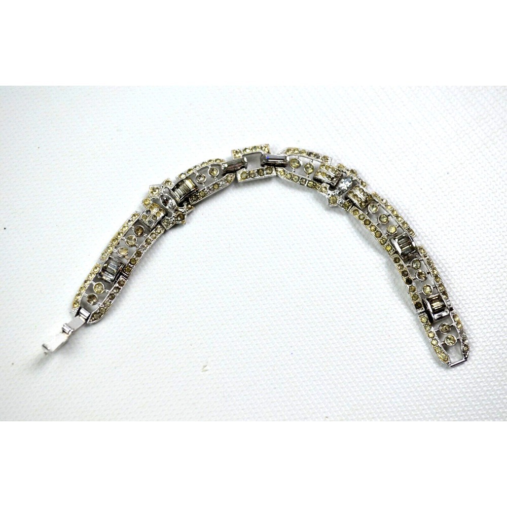 Vintage Silver Tone Jeweled Bracelet with Tiny Clear‎ Rhinestones 6.5"